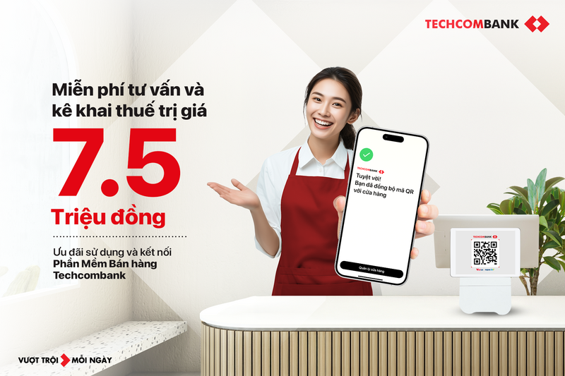 Ưu đãi hoàn tới 600.000 đồng khi liên kết QR Techcombank với phần mềm bán hàng.