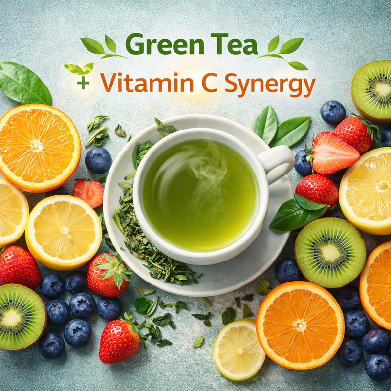 Trà xanh kết hợp với thực phầm giàu Vitamin giúp cơ thể cân bằng chất dinh dưỡng và tăng cường sức đề kháng.