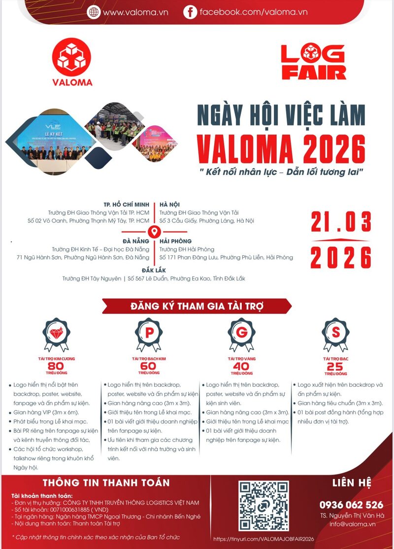 Thông tin tổng quan Ngày hội Việc làm VALOMA 2026 với quy mô tổ chức đồng thời tại nhiều địa phương, thu hút sự tham gia của doanh nghiệp và cơ sở đào tạo logistics trên cả nước.