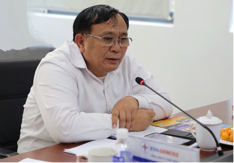 Ông Trần Phú Thái, Chủ tịch HĐQT EVNGENCO2 phát biểu chỉ đạo tại buổi làm việc. Ảnh: Bình An