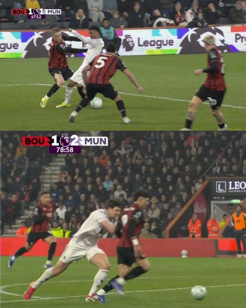 Tranh cãi nổ ra sau những quyết định của tổ trọng tài của trận đấu giữa MU và Bournemouth. Ảnh: EPL