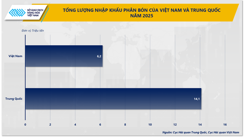 Tổng lượng nhập khẩu phân bón của Việt Nam và Trung Quốc năm 2025