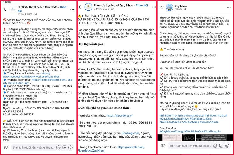 Nhiều khách sạn thông tin cảnh báo trên các kênh chính thức, đồng thời công khai số điện thoại, số tài khoản duy nhất để khách hàng dễ dàng xác minh, tránh bị lợi dụng.