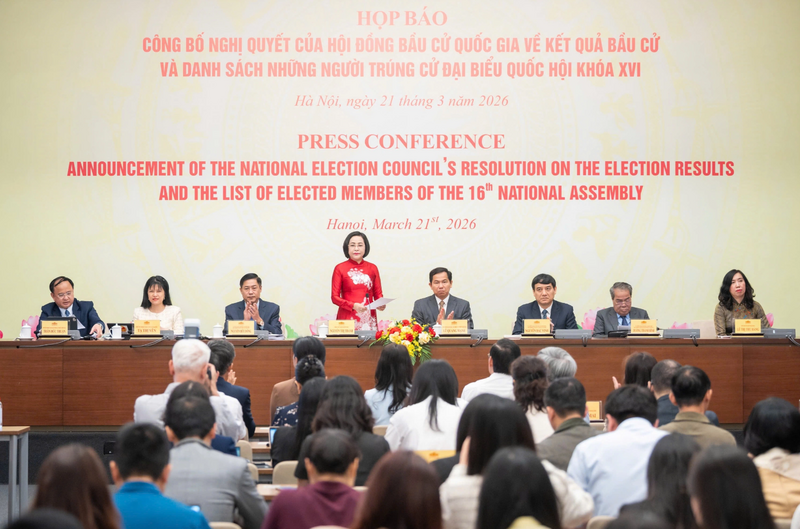 Văn phòng Quốc hội tổ chức họp báo công bố kết quả bầu cử đại biểu Quốc hội khóa XVI. Ảnh: Phạm Thắng