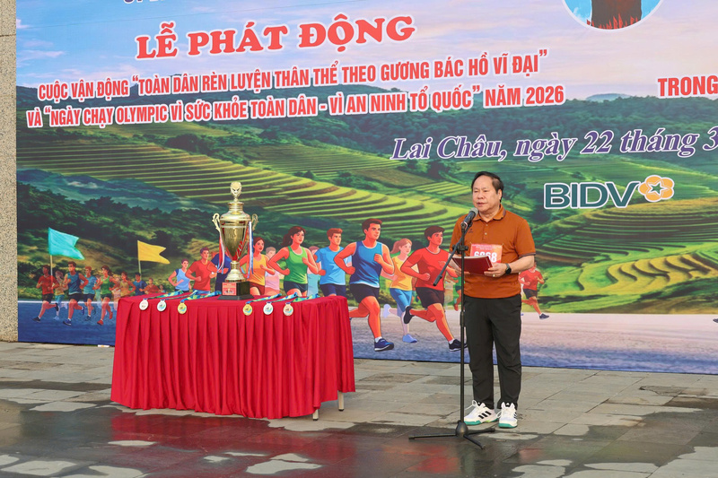 Ông Tống Thanh Hải, Phó Chủ tịch Thường trực UBND tỉnh Lai Châu phát biểu tại lễ phát động. Ảnh: Trương Dũng