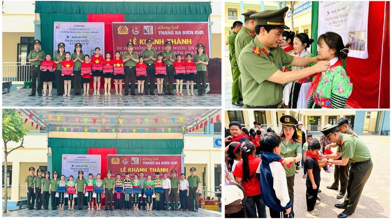 Phòng An ninh đối ngoại Công an tỉnh Thanh Hóa trao tặng khăn quàng đỏ và suất quà cho các em học sinh nghèo vượt khó. Ảnh: Công an tỉnh Thanh Hóa