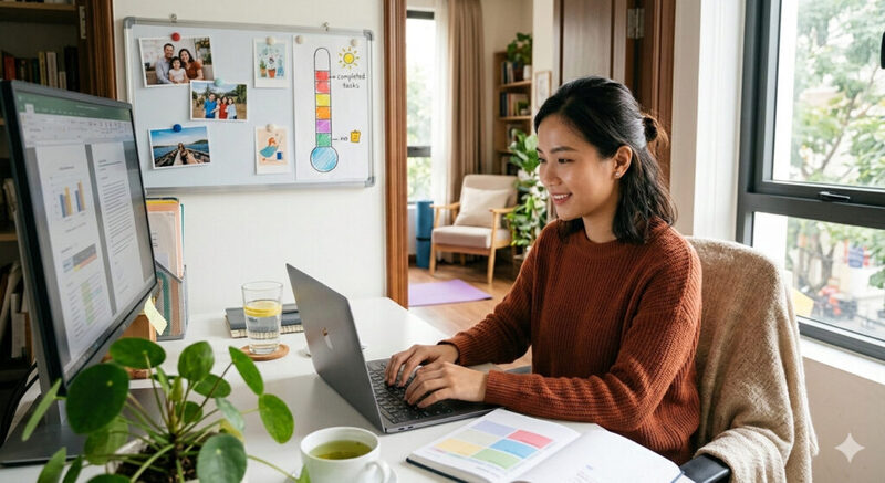 Làm việc tại nhà không chỉ mang lại lợi ích cho cá nhân người lao động mà còn góp phần giảm áp lực lên hệ thống năng lượng và môi trường. Ảnh minh họa