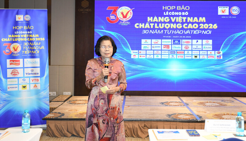 Bà Vũ Kim Hạnh - Chủ tịch Hiệp hội Doanh nghiệp Hàng Việt Nam chất lượng cao. Ảnh: Minh Khuê