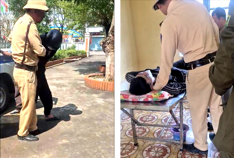 Lực lượng Cảnh sát giao thông đã sử dụng phương tiện công vụ đưa anh Lê Khắc Việt, sinh năm 1994, trú tại thôn 1, xã Thọ Long, tỉnh Thanh Hóa,Việt đến cơ sở y tế để cấp cứu. Ảnh: Công an Thanh Hóa