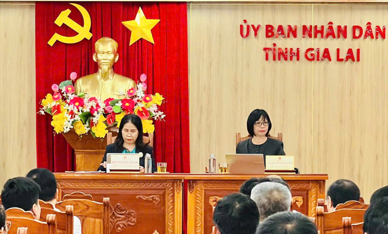 Phó Chủ tịch UBND tỉnh Gia Lai Nguyễn Thị Thanh Lịch (bên phải) và Giám đốc Sở Văn hóa - Thể thao và Du lịch Đỗ Thị Diệu Hạnh chủ trì buổi gặp mặt.