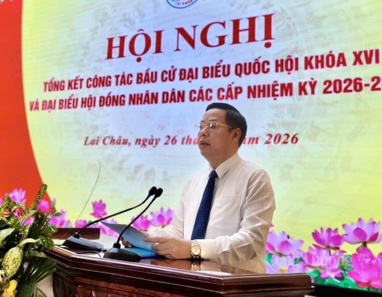 Chủ tịch UBND tỉnh Lai Châu Hà Quang Trung phát biểu tại hội nghị.