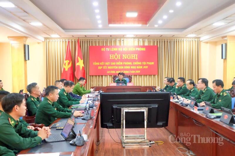 Hội nghị tổng kết đợt thi đua cao điểm phòng, chống tội phạm dịp Tết Nguyên đán năm 2026 tại điểm cầu Ban Chỉ huy Bộ đội Biên phòng tỉnh Lai Châu.
