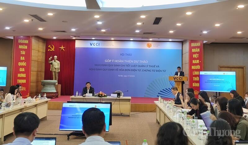 Hội thảo góp ý hoàn thiện dự thảo Nghị định quy định chi tiết Luật Quản lý thuế và Nghị định Quy định về hoá đơn điện tử, chứng từ điện tử diễn ra vào ngày 27/3. Ảnh: NH