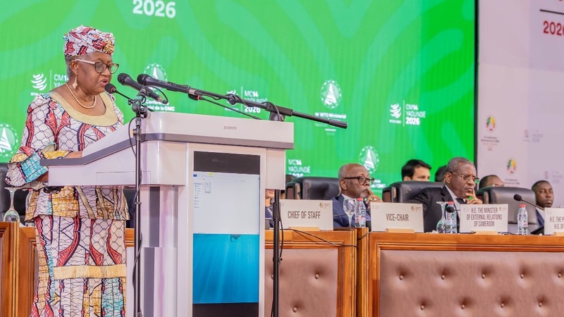 Tổng Giám đốc Tổ chức Thương mại Thế giới (WTO) Ngozi Okonjo-Iweala phát biểu trong lễ khai mạc cuộc họp cấp bộ trưởng lần thứ 14 của WTO tại Yaounde, Cameroon, ngày 26 tháng 3 năm 2026. Ảnh: WTO