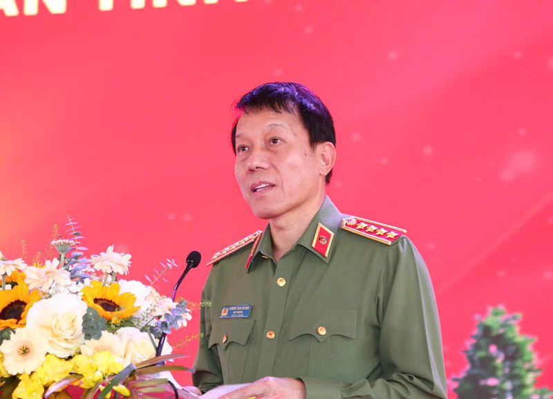 Bộ trưởng Bộ Công an Lương Tam Quang phát biểu chỉ đạo tại Lễ khởi công. Ảnh: Công an Thanh Hóa