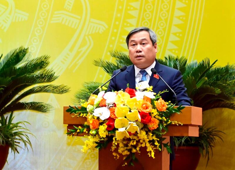 Chủ tịch UBND thành phố Hà Nội Vũ Đại Thắng phát biểu nhận nhiệm vụ. Ảnh: Thành Thái