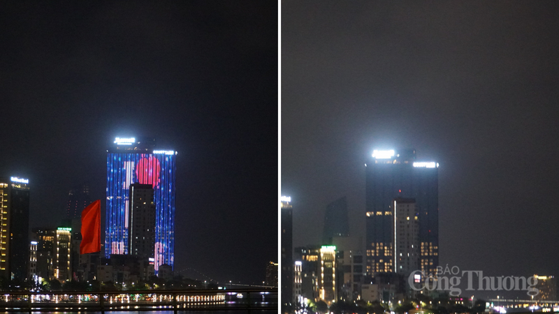 Một tòa nhà cao tầng tại TP. Đà Nẵng trước và sau khi tắt đèn hưởng ứng Giờ Trái đất