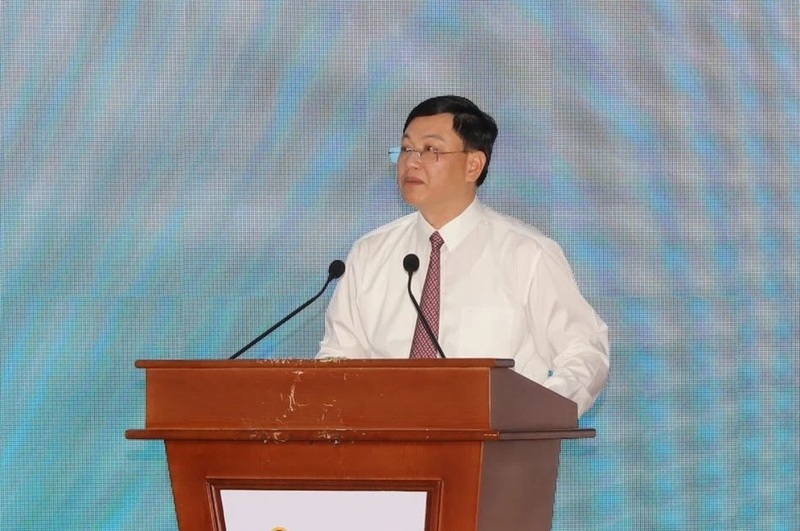 Phó Chủ tịch Thường trực UBND tỉnh Thanh Hóa Mai Xuân Liêm phát biểu tại buổi lễ. Ảnh: Tố Phương