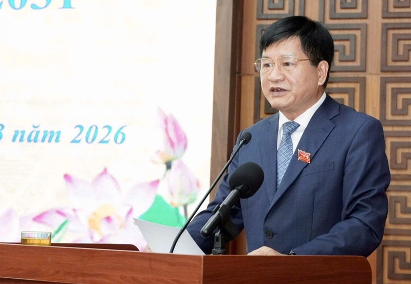 Ông Lê Thành Đô, Phó Bí thư Thường trực Tỉnh ủy, Chủ tịch HĐND tỉnh Điện Biên phát biểu tại kỳ họp. Ảnh: CTV