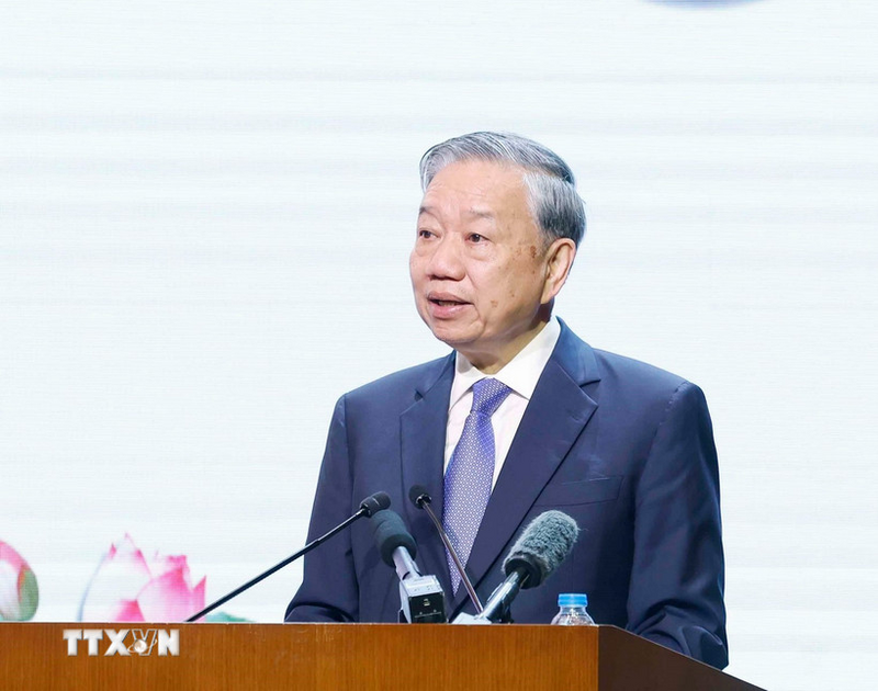 Tổng Bí thư Tô Lâm, Bí thư Quân ủy Trung ương phát biểu tại lễ kỷ niệm. Ảnh: Thống Nhất/TTXVN