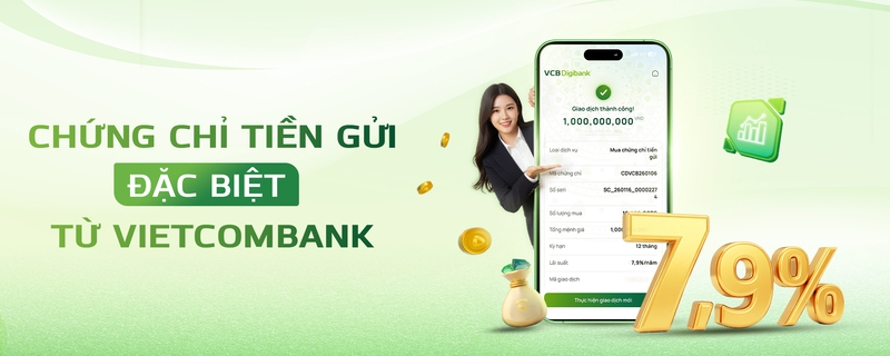 Chứng chỉ tiền gửi trực tuyến Vietcombank lãi suất lên đến 7,9%/năm - 1