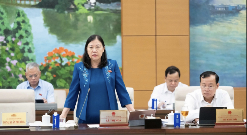 Bà Lê Thị Nga - Phó Chủ nhiệm Thường trực Ủy ban Dân nguyện và Giám sát của Quốc hội phát biểu tại phiên họp.
