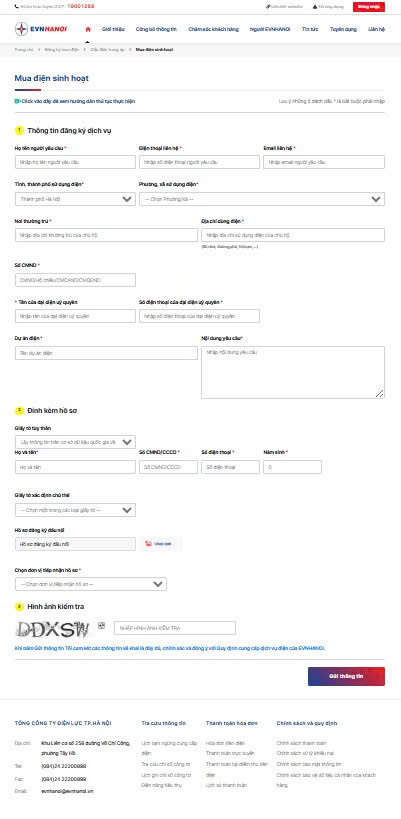 Giao diện nhập thông tin đăng ký trực tuyến.