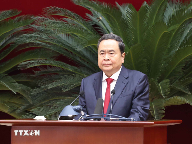 Ủy viên Bộ Chính trị, Chủ tịch Quốc hội Trần Thanh Mẫn điều hành phiên khai mạc. (Ảnh: Thống Nhất/TTXVN)