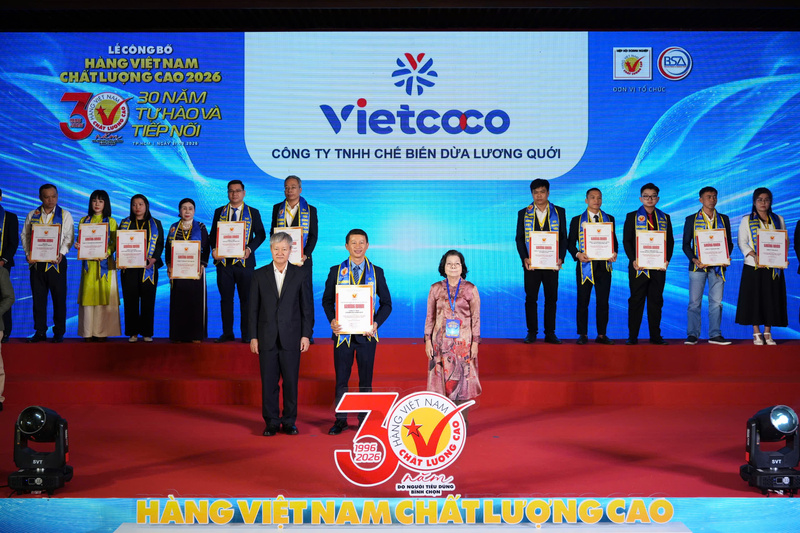 Vietcoco vinh dự là một trong 580 doanh nghiệp đạt danh hiệu Hàng Việt Nam Chất lượng cao năm 2026 do người tiêu dùng bình chọn.