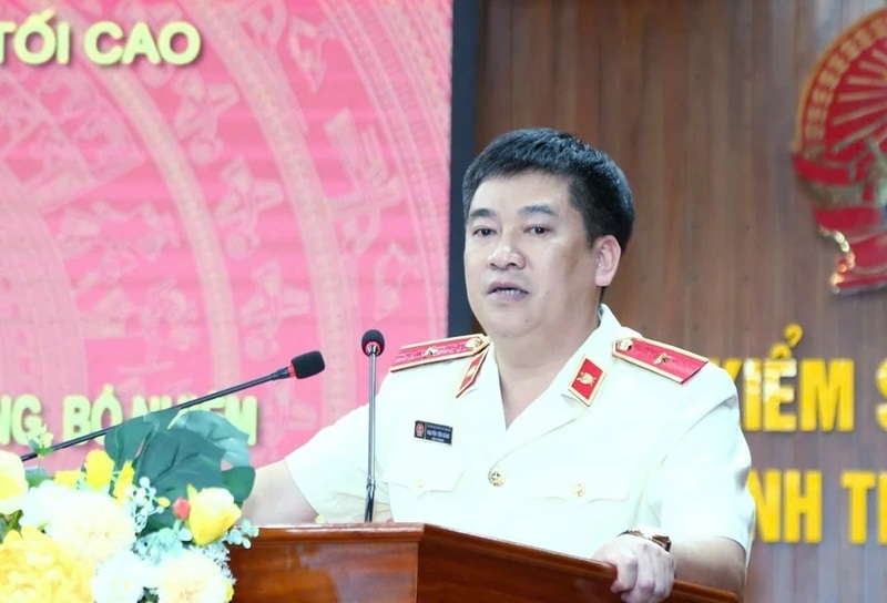 Tân Viện trưởng VKSND tỉnh Thanh Hóa Nguyễn Tiến Dũng phát biểu nhận nhiệm vụ. Ảnh: Quốc Hương