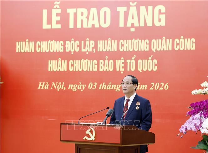 Thượng tướng Trần Quang Phương - Ủy viên Trung ương Đảng khóa XIII, Phó Chủ tịch Quốc hội phát biểu. Ảnh: Thống Nhất/TTXVN