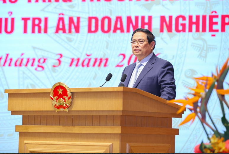 Thủ tướng Phạm Minh Chính chủ trì Hội nghị "Doanh nghiệp góp phần vào tăng trưởng hai con số và Thủ tướng Chính phủ tri ân doanh nghiệp". Ảnh VGP/Nhật Bắc