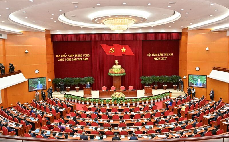 Tổng Bí thư Tô Lâm phát biểu tại phiên bế mạc Hội nghị lần thứ hai Ban Chấp hành Trung ương Đảng khóa XIV. Ảnh: TTXVN