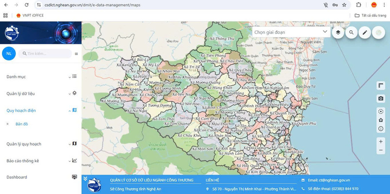 Giao diện Hệ thống phần mềm quản lý và khai thác dữ liệu số ngành Công Thương Nghệ An.