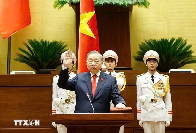 Chủ tịch nước Cộng hòa xã hội chủ nghĩa Việt Nam Tô Lâm tuyên thệ nhậm chức. Ảnh: Thống Nhất/TTXVN