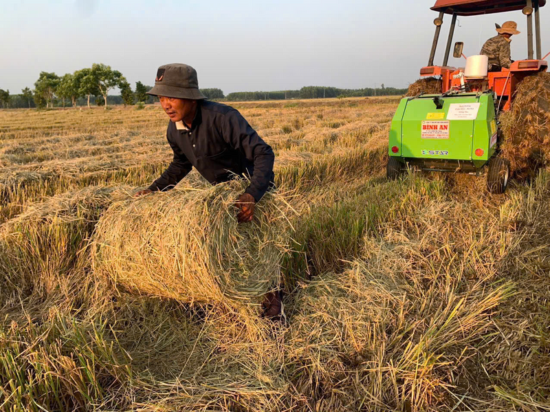 Thử nghiệm máy cuộn rơm tại các cánh đồng
