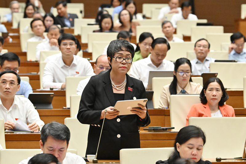 Đại biểu Quốc hội Dương Minh Ánh, đoàn Hà Nội phát biểu thảo luận tại hội trường.