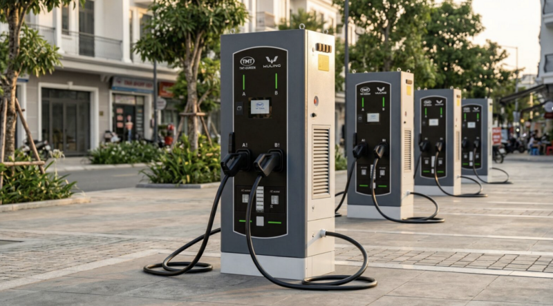 Các hãng ô tô Việt Nam thực hiện chiến lược mở rộng trạm sạc. Ảnh: TMT