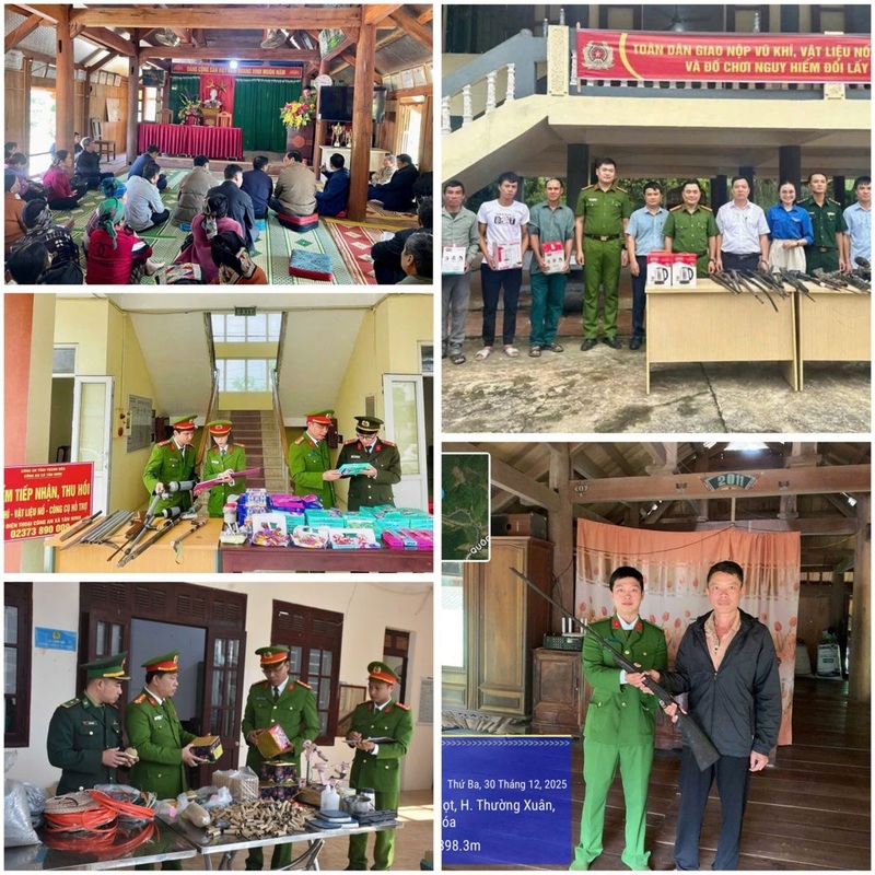 Với phương châm “đi từng ngõ, gõ từng nhà, rà từng đối tượng”, lực lượng Công an Thanh Hoá đã có nhiều cách làm hay, sáng tạo trong tuyên truyền, vận động thu hồi vũ khí, vật liệu nổ, mang lại hiệu quả. Ảnh: Công an Thanh Hóa