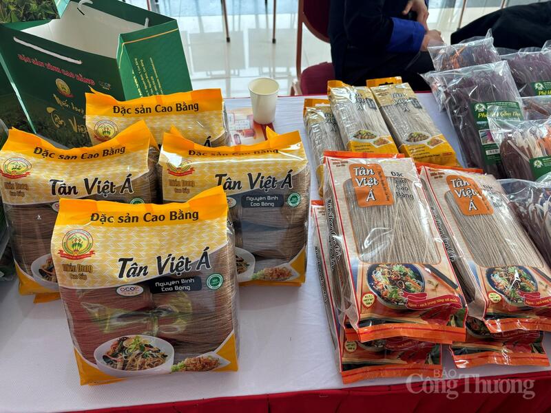 Sản phẩm miến dong của Hợp tác xã nông sản Tân Việt Á được trưng bày, giới thiệu tại một hội nghị. Ảnh: Phong Lâm