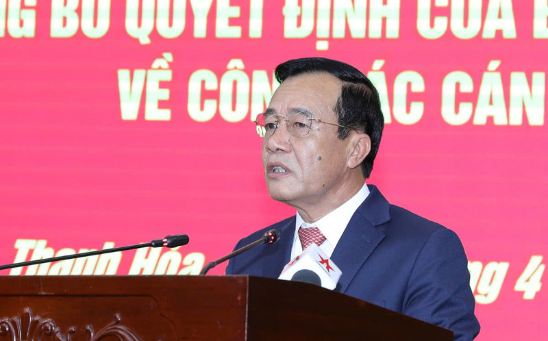 Tân Bí thư Tỉnh ủy Lê Đức Thái phát biểu nhận nhiệm vụ. Ảnh: Tỉnh ủy Thanh Hóa