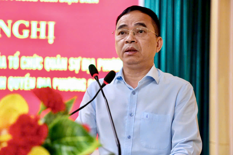 Phó Chủ tịch UBND tỉnh Điện Biên Nguyễn Văn Đoạt phát biểu tại hội nghị. Ảnh: Thủy Lan