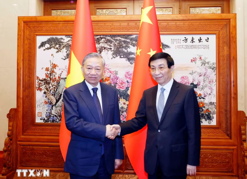 Tổng Bí thư, Chủ tịch nước Tô Lâm hội kiến Chủ tịch Chính hiệp toàn quốc Trung Quốc Vương Hộ Ninh. (Ảnh: Thống Nhất/TTXVN)