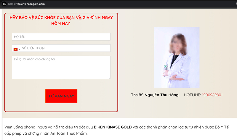 Hình ảnh "blouse trắng" được đặt gần phần hotline tư vấn sản phẩm trên website. Ảnh: Website công ty.