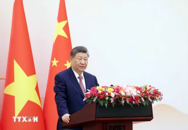 Tổng Bí thư, Chủ tịch nước Trung Quốc Tập Cận Bình phát biểu tại buổi gặp gỡ thanh niên hai nước tham gia chương trình “Hành trình Đỏ nghiên cứu, học tập.” (Ảnh: Thống Nhất/TTXVN)