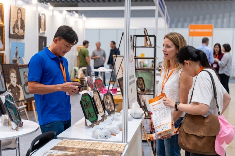 Khách tham quan trao đổi tại Triển lãm Global Sourcing Fair Việt Nam 2025.