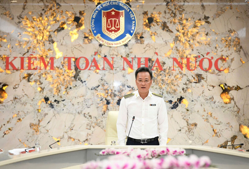 Tổng Kiểm toán nhà nước Nguyễn Hữu Nghĩa phát biểu tại hội nghị. Ảnh: Kiểm toán nhà nước