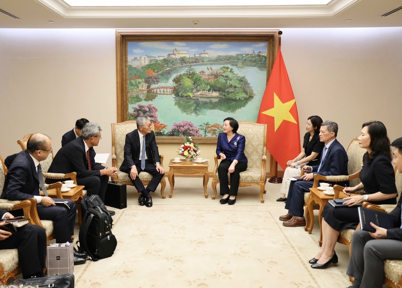 Phó Thủ tướng Phạm Thị Thanh Trà tiếp ông Honna Hitoshi, Chủ tịch kiêm Tổng Giám đốc Tập đoàn Erex. Ảnh: VGP/Thu Giang