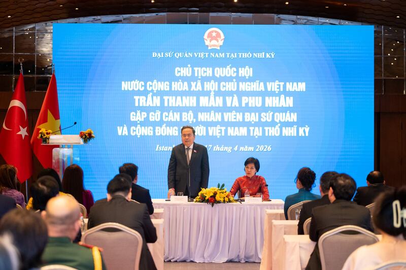 Chủ tịch Quốc hội Trần Thanh Mẫn phát biểu tại cuộc gặp mặt. Ảnh: Phạm Thắng