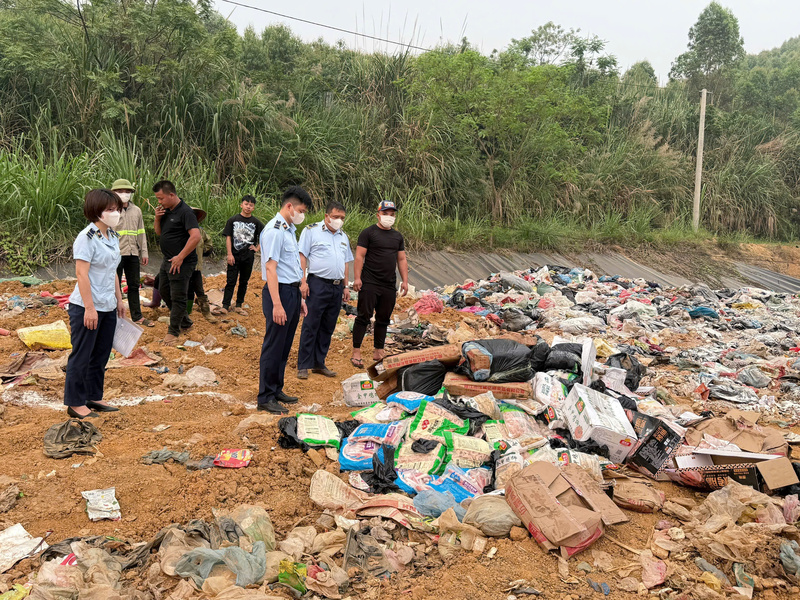 Lực lượng Quản lý thị trường Tuyên Quang tiến hành giám sát việc tiêu hủy 2,3 tấn thực phẩm vi phạm.